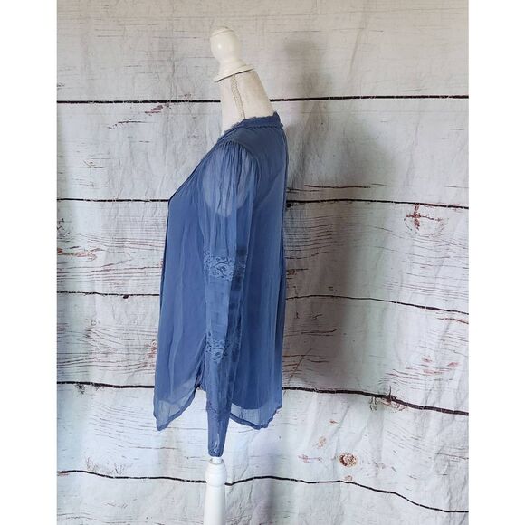 Sundance Button Front Flowy Lace Trimmed Blouse Size XS - Picture 3 of 7